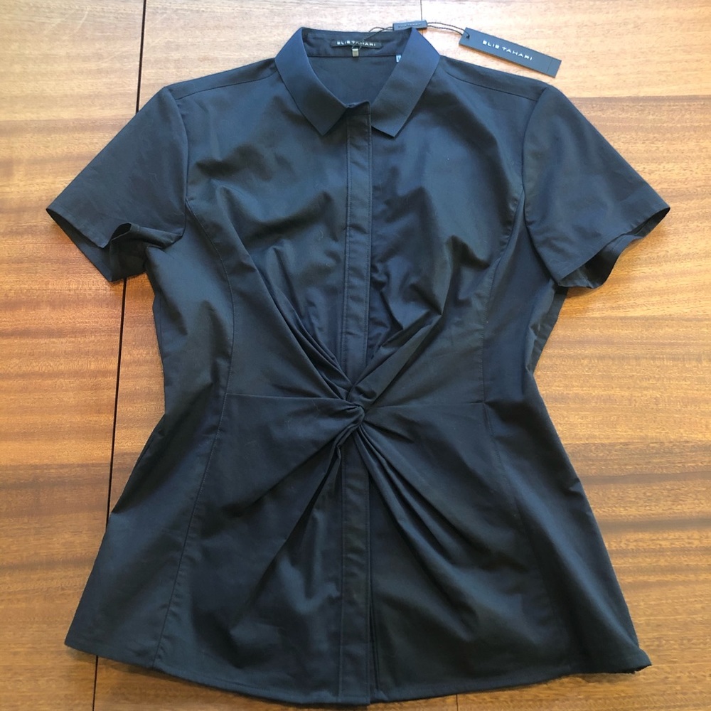 NWT! Elie Tahari Casey Twist Front Blouse Blue